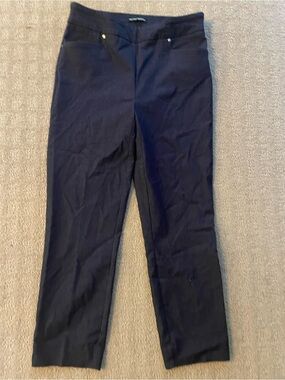 Hilary Radley Stretch Pull On Pants Dark Wash Slim Work Pants M